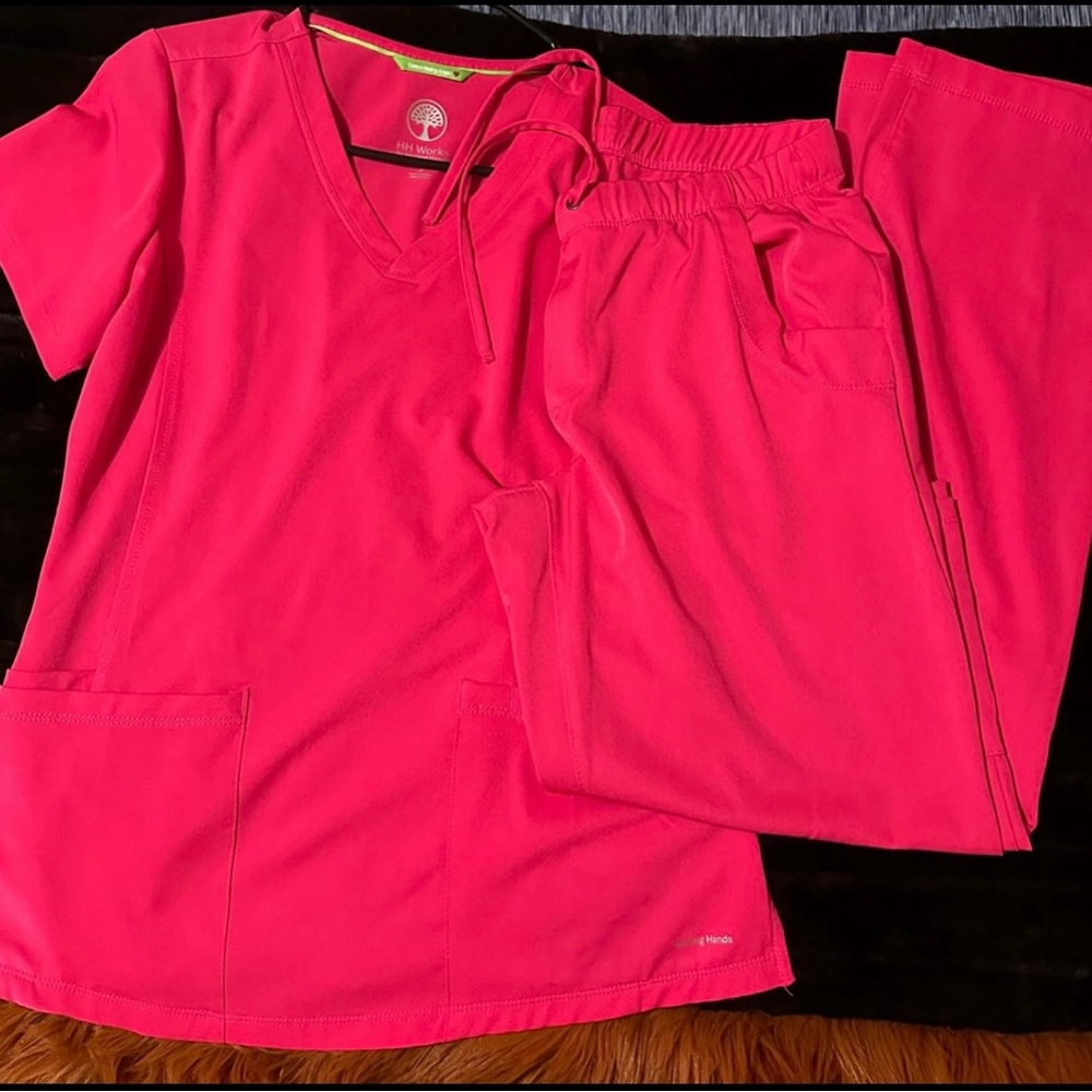 Healing Hands Bright Pink Scrub Set